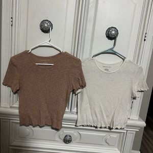 Brown and Cream Ribbed Knit Tops